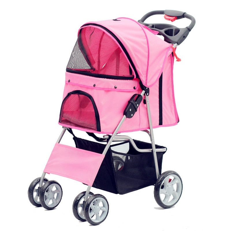 Transportin Perro Dog Strollers Confidence Deluxe Folding Four Wheel Pet Stroller Travel Carrier Front And Rear Entry Dog