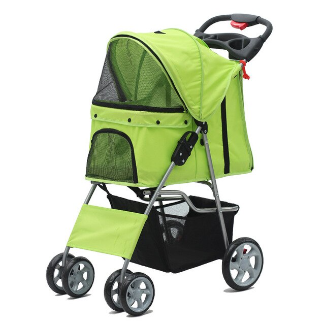 Transportin Perro Dog Strollers Confidence Deluxe Folding Four Wheel Pet Stroller Travel Carrier Front And Rear Entry Dog