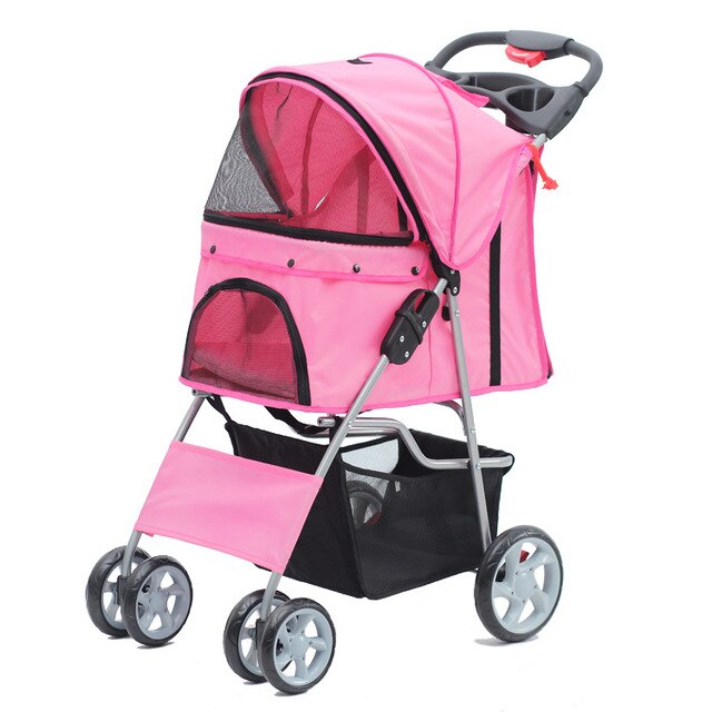 Transportin Perro Dog Strollers Confidence Deluxe Folding Four Wheel Pet Stroller Travel Carrier Front And Rear Entry Dog