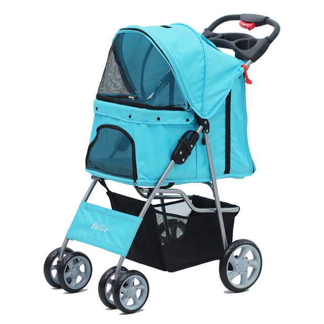 Transportin Perro Dog Strollers Confidence Deluxe Folding Four Wheel Pet Stroller Travel Carrier Front And Rear Entry Dog