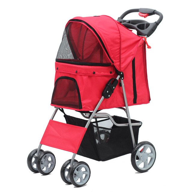 Transportin Perro Dog Strollers Confidence Deluxe Folding Four Wheel Pet Stroller Travel Carrier Front And Rear Entry Dog