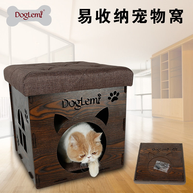 Multi-functional Creative Stool Chair Pet Nest Wood Family Sitting Cats House Dog Bed Pet Puppy Warming Winter Nest Pet Supplies