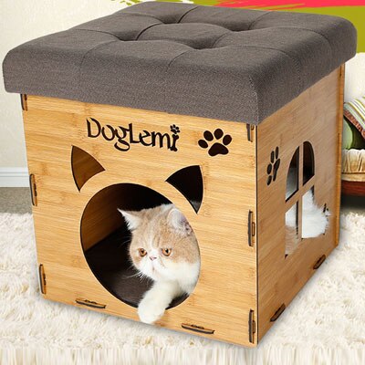 Multi-functional Creative Stool Chair Pet Nest Wood Family Sitting Cats House Dog Bed Pet Puppy Warming Winter Nest Pet Supplies
