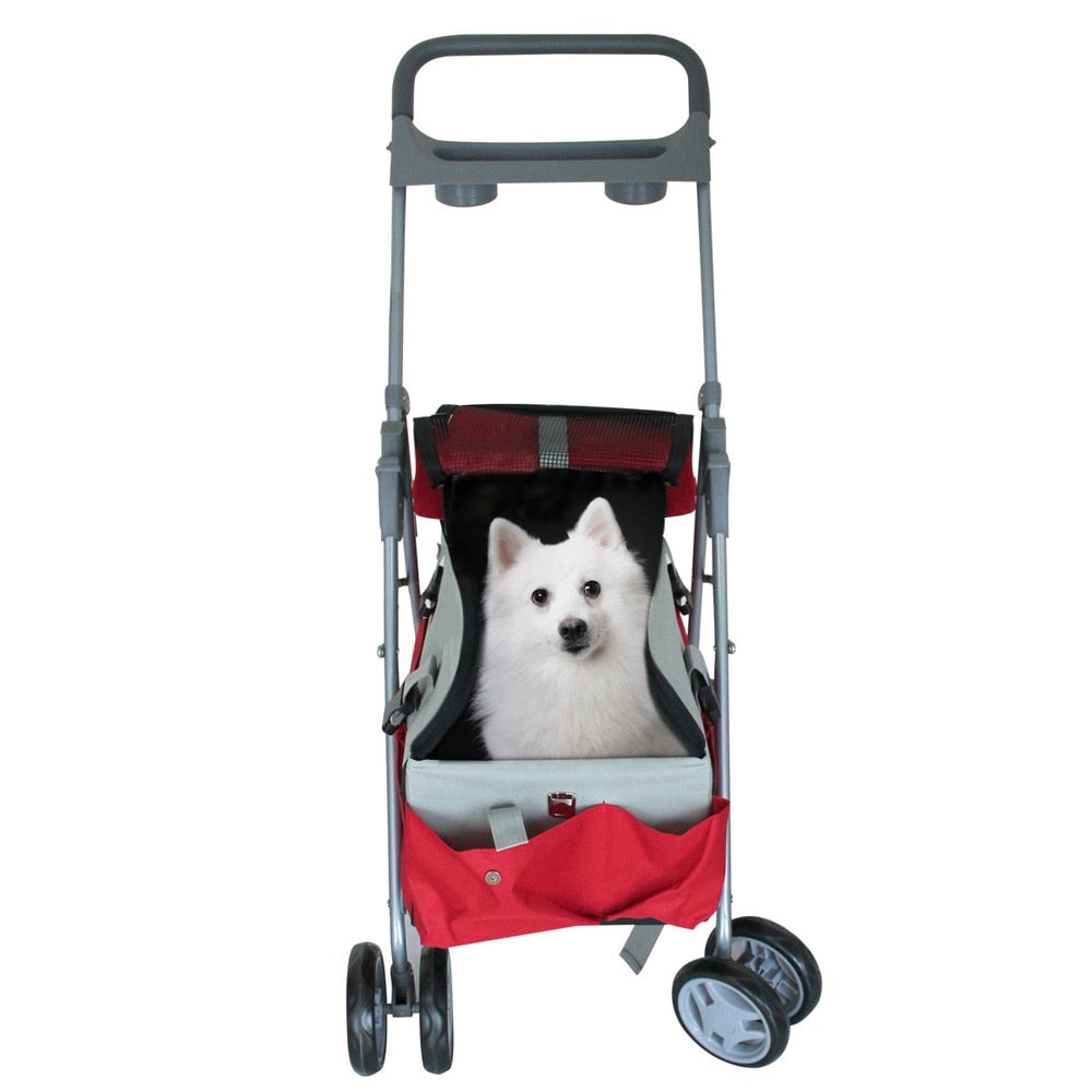 Collapsible pet stroller dog and cat four-wheel trailer thick oxford cloth easy to clean firm and durable large interior space