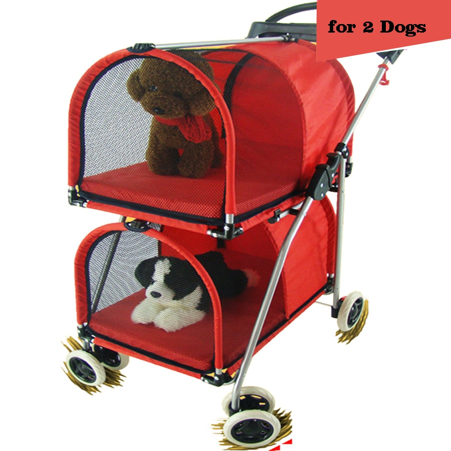 Double layer  pet stroller cat dog ger stollers for two dogs within 10KG pink blue red