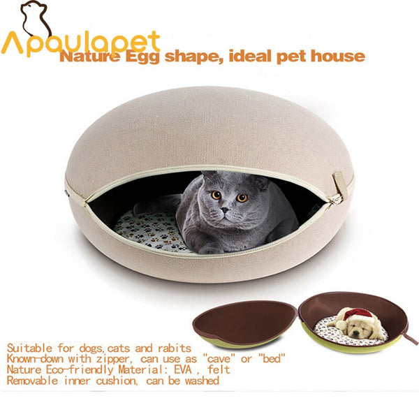 Cute Cat Beds Detachable Green Brown Nature Felt Upper Dog Cage Cat House With Blanket Cat Beds Design For Spring Summer  Winner