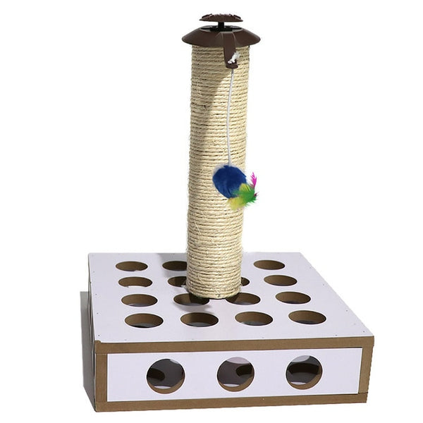 APAUALPET Pet Toy 12 Holes Cat Disc Scratch Toy Kitten Training Board Wood Sisal Post  Cat Furniture With Little Mouse Toy