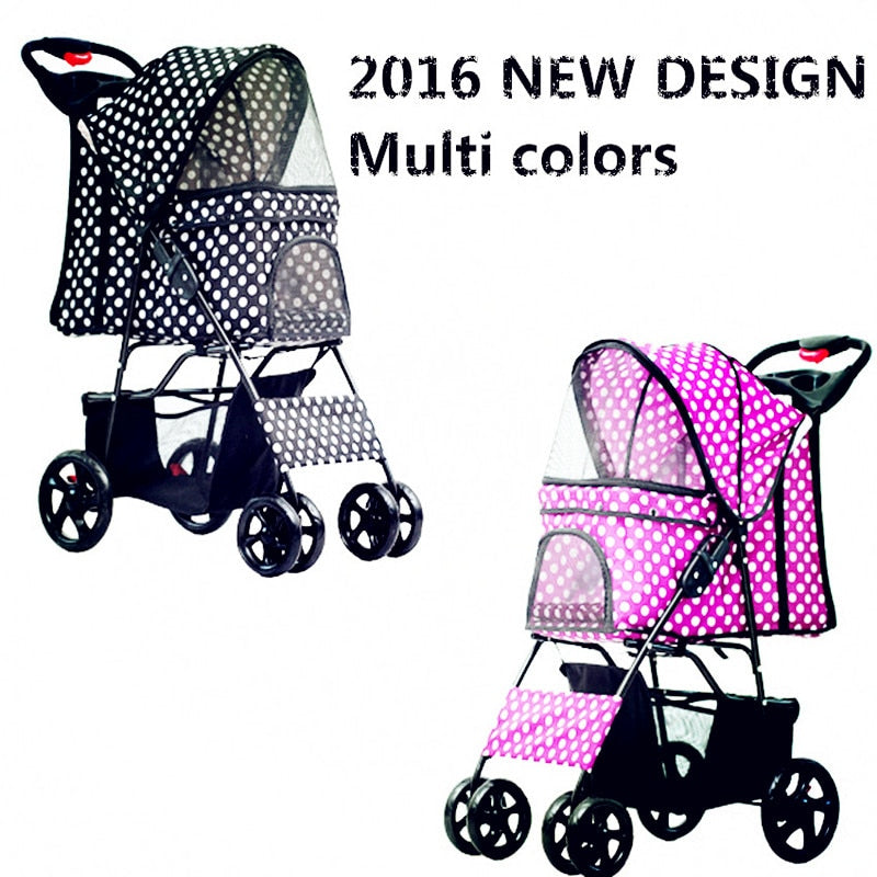 with  rain cover one hand collapse cat  pet stroller,dog strollers folding four wheeled pet gear multi color:purple pink blue