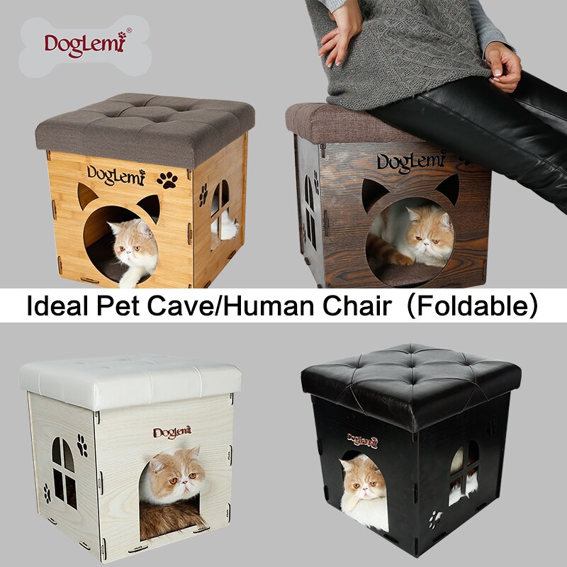 DogLemi New Design Functional Nature Wooden Pet Cat House Cave and house Chair
