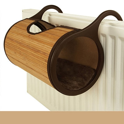 Natural Bamboo Radiator Cat Bed Cat Tunnel House Hanging Wall Pet Mat Habitat Cat Scratch Board Toys Soft Kitty Hanging Beds