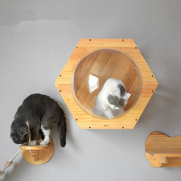 51*44*26CM Space Hexagonal Wooden Cat house Cat jumping platform Pet Creative Toy cattery Pet Climb Frames Cat wall nest CW107