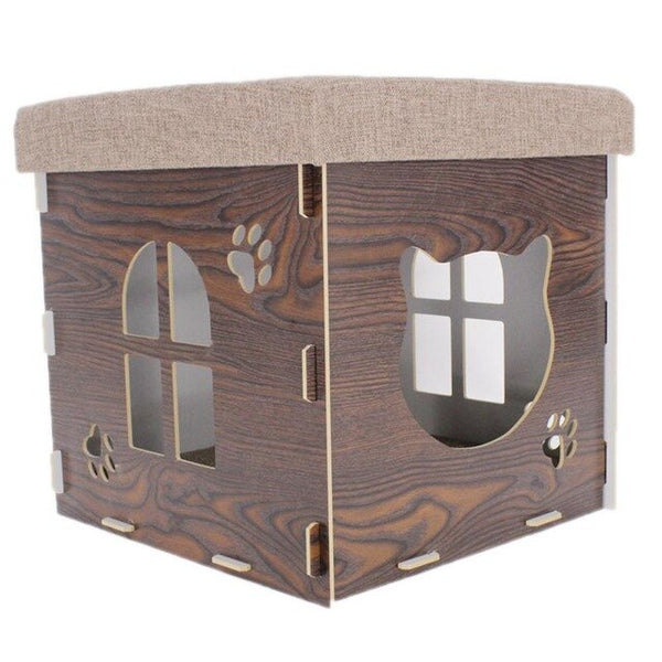 Wooden Foldable Cat Kitten House with lid Warm Soft Winter Cotton Pet Dog Cat Bed or Small Medium Cat Dogs