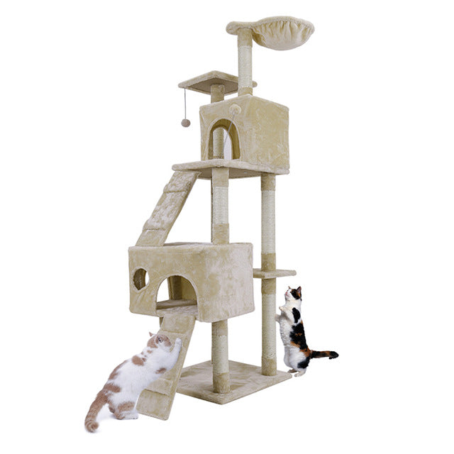 175CM Cat scratching Post With Jump Lladder House Cat Tree Pet Furniture Wooden Tree Toys Pet Supplies for Remote areas