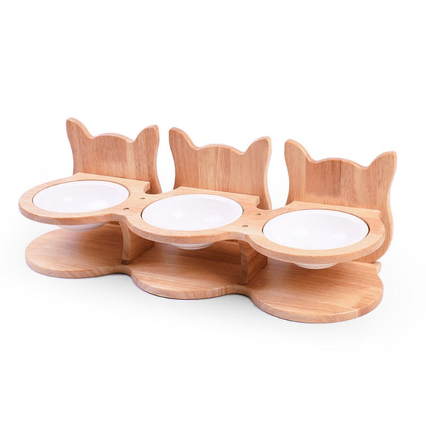 Solid wooded ear pet Feeding Drinking bowl with Bamboo frame Dog Cat Dining Table Pet Food Water Ceramic Feeder Container CW247