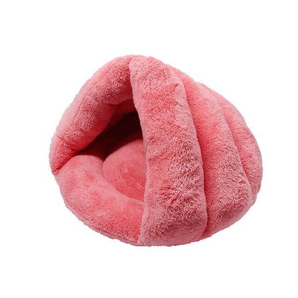 Winter Cat Bed Cave Warming Pet Sleeping Bag For Small Dog Kitty Hamster Soft Mat Washable Cats Nest Pink Plush Kitten Houses