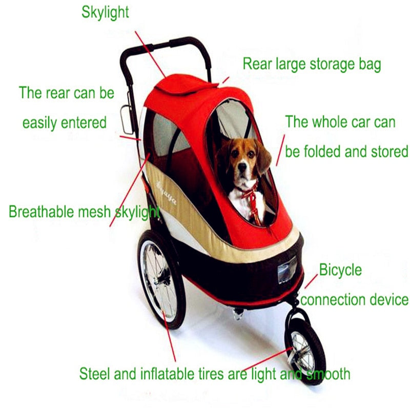 Happy Trailer Pet Stroller Load 30 Kg With 3 Big Inflatable Tires Can Be Connected To Bicycle Pet Strollers For Travel