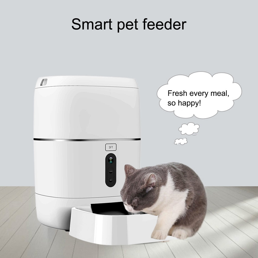 Pet Feeder Wifi Remote Control Fashion Smart Automatic Pet Feeder Dogs Cat Food Rechargable With Video Monitor High Quality
