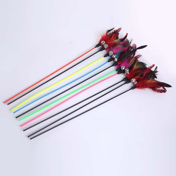 100Pcs Funny Cat Stick Feather Large Cat Toys Naturally Non-toxic Pet Supplies with Bells Sound Dog Toys Interactive Toys 10E