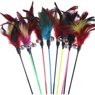 100Pcs Funny Cat Stick Feather Large Cat Toys Naturally Non-toxic Pet Supplies with Bells Sound Dog Toys Interactive Toys 10E