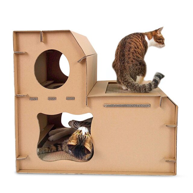 Thickened Corrugated Paper DIY Cat House Bed Double Layers Combination Villa Scratch Board Claw Toy Cat Scratcher For Kitten