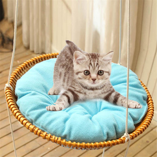 Cat Hammock Bed Pet Removable Cosy Non-Toxic Cushion Straw Climbing Bed Warm Soft Hanging Cushion Bench Hammock Hanging Cat Bed