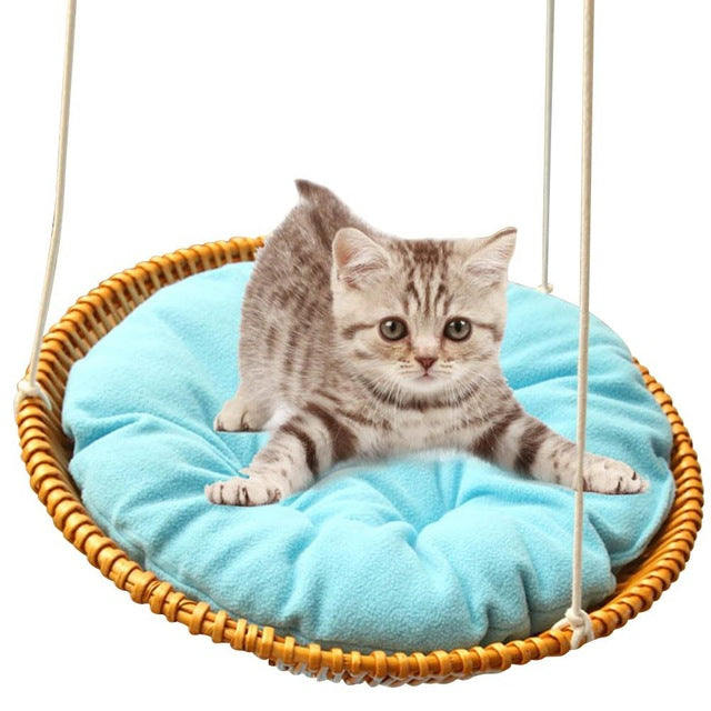 Cat Hammock Bed Pet Removable Cosy Non-Toxic Cushion Straw Climbing Bed Warm Soft Hanging Cushion Bench Hammock Hanging Cat Bed